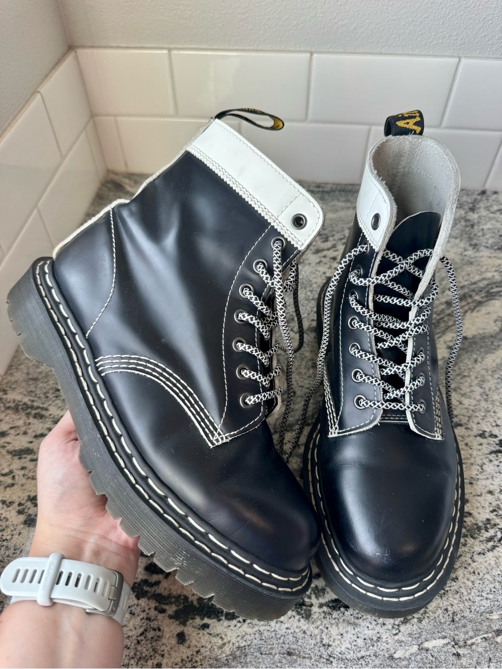 Dr. Martens Black and White Lace-Up Platform Boots